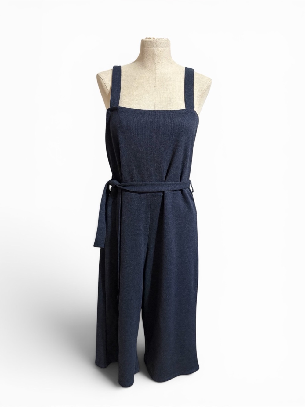 VENUS Navy Ribbed Knit Jumpsuit Romper with Crew Neck Size XL